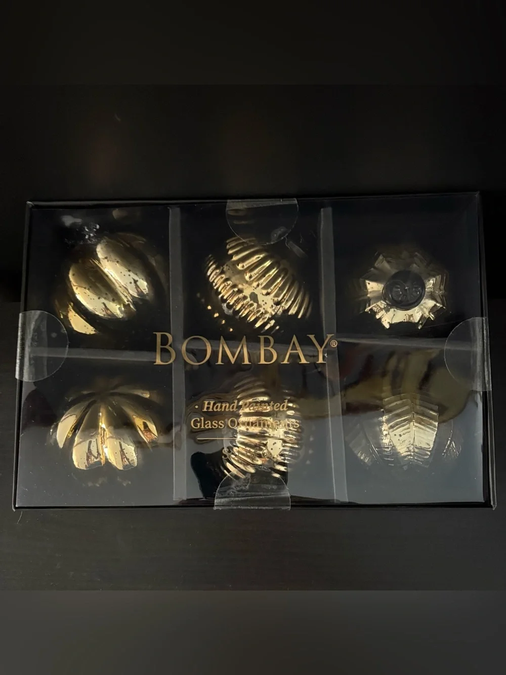 NEW Bombay Gold Hand Painted 6-Pack Glass Ornament Set Made in India